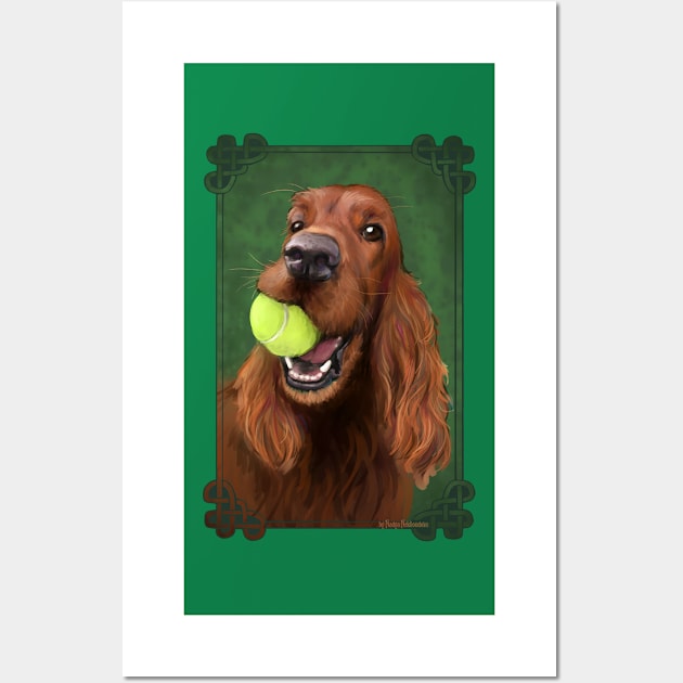 Irish Setter with Tennis Ball illustration by Nadya Neklioudova Wall Art by nadyawildlife